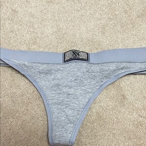Victoria's Secret Light Gray Heather Thong with Embellished Logo